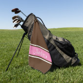 Solid Brown Pink White Stripe Script Name Golfhanddoek (Groen)