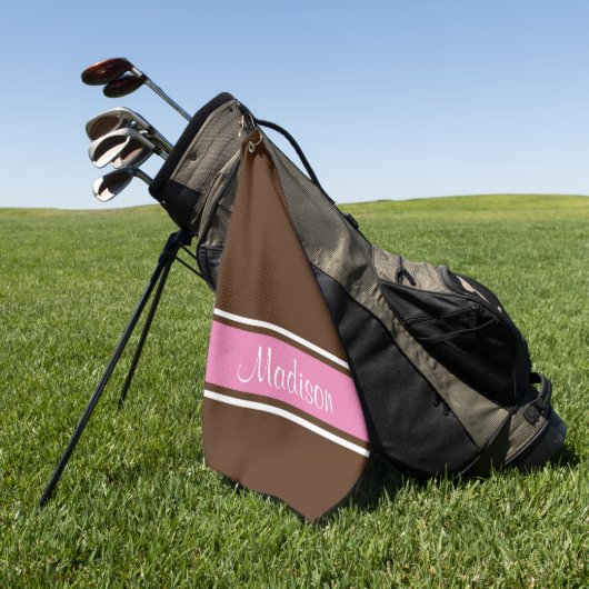 Solid Brown Pink White Stripe Script Name Golfhanddoek (Groen)