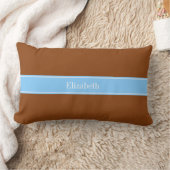 Solid Brown, Sky Blue Ribbon Name Monogram Kussen (Deken)