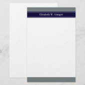 Solid Charcoal Gray Navy Blue Ribbon Name Monogram Briefpapier (Voorkant / Achterkant)