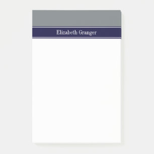 Solid Charcoal Gray Navy Blue Ribbon Name Monogram Post-it® Notes