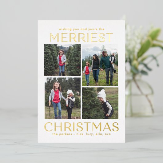 Solid Clean Collage FOLIE Kerstmis Fotokaart Folie Feestdagenkaart (Staand Voorkant)