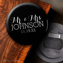 Solid Color Black Mr & Mrs Wedding Favors Button Flesopener