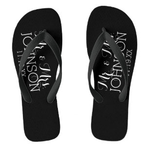 Solid Color Black Mr & Mrs Wedding Memento Teenslippers