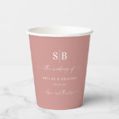 Solid Color Dusty Roos Pink Monogrammed Weddenscha Papieren Bekers (Achterkant)