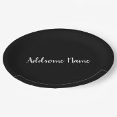 Solid Color Modern Basic Black Monogramed Papieren Bordje (Gekanteld)