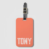 Solid Coral Custom Name Monogram Bagagelabel (Voorkant (verticaal))