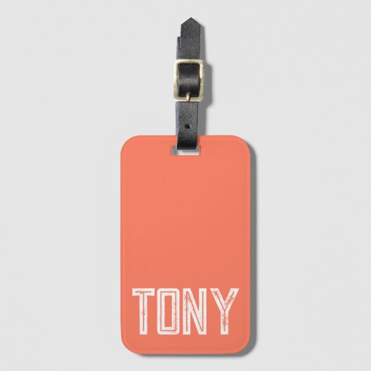 Solid Coral Custom Name Monogram Bagagelabel (Voorkant (verticaal))