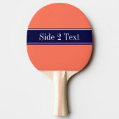 Solid Coral, Navy Blue Ribbon Name Monogram Tafeltennisbatje (Achterkant)