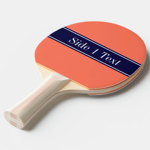 Solid Coral, Navy Blue Ribbon Name Monogram Tafeltennisbatje