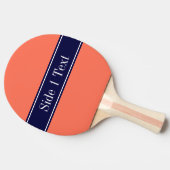 Solid Coral, Navy Blue Ribbon Name Monogram Tafeltennisbatje (Zijkant)