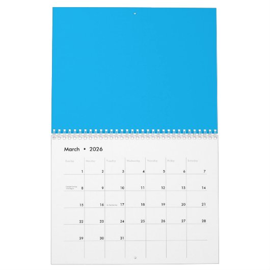 Solid Cyan Blue Background | Summer Minimal Style Kalender (Mar 2026)