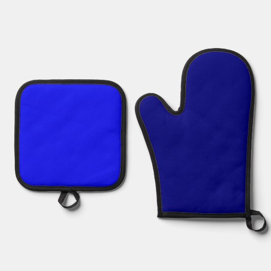 Solid Dark Navy Blue Minimalist Plain Modern Ovenwant & Pannenlap Set (Voorkant)