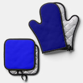 Solid Dark Navy Blue Minimalist Plain Modern Ovenwant & Pannenlap Set (Voorkant / Achterkant)