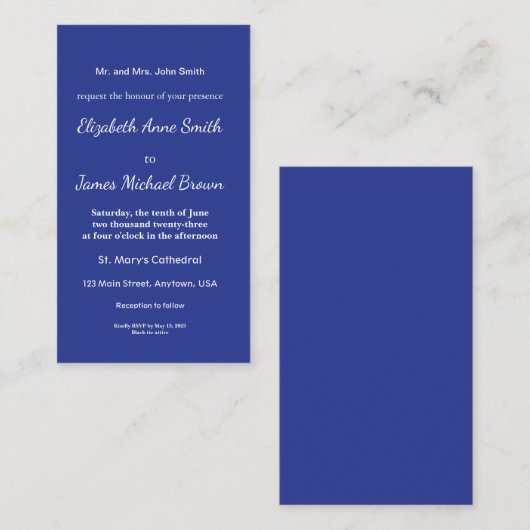 Solid Deep Blue Backdrop | Bold Minimalist Design Informatiekaartje (Voorkant / Achterkant)