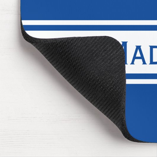 Solid Deep Blue White Stripes Modern Name Muismat (Hoek)