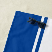 Solid Deep Blue White Stripes Modern Name Strandlaken (In situ)