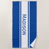 Solid Deep Blue White Stripes Modern Name Strandlaken (Voorkant)