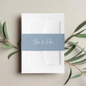 Solid Dusty Blue Handwrite Script Wedding Uitnodigingen Wikkel