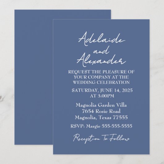 Solid Dusty Blue Wedding Invitation Kaart (Voorkant / Achterkant)