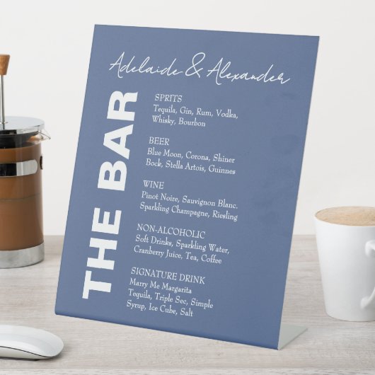 Solid Dusty Blue Wedding Pedestal Sign Reclamebord Met Voetstuk (Insitu)