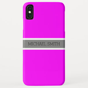 Solid Fuchsia Modern Grey Ribbon Elegant Name Case-Mate iPhone Case