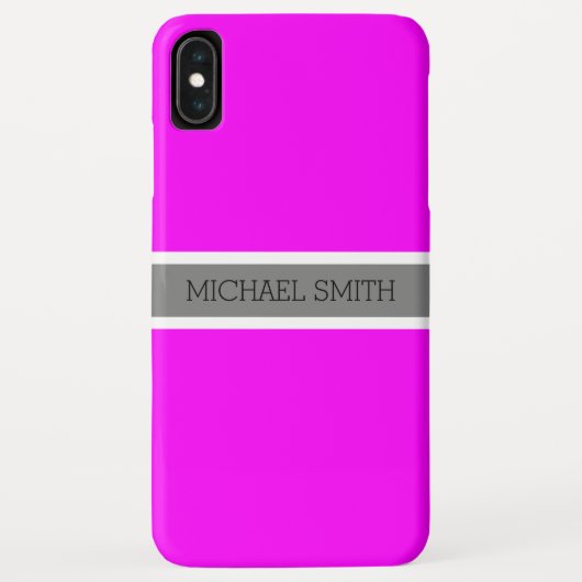Solid Fuchsia Modern Grey Ribbon Elegant Name Case-Mate iPhone Case (Achterkant)