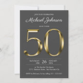 Solid Gold 50e verjaardag Dark Grey Classy Party Kaart (Voorkant)
