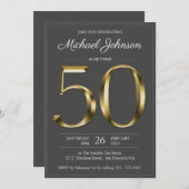 Solid Gold 50e verjaardag Dark Grey Classy Party Kaart (Voorkant / Achterkant)