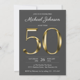 Solid Gold 50e verjaardag Dark Grey Classy Party Kaart