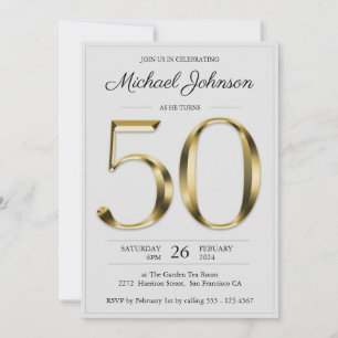 Solid Gold 50e verjaardag Light Grey Elegant Party Kaart