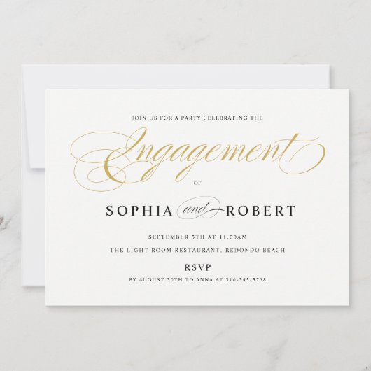 Solid Gold Elegant Calligraphy Verloving Kaart (Voorkant)