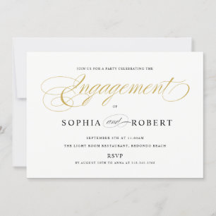 Solid Gold Elegant Calligraphy Verloving Kaart