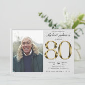 Solid Gold Tekst Grijs Classy Foto 80e Verjaardag Kaart (Staand voorkant)