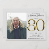 Solid Gold Tekst Grijs Classy Foto 80e Verjaardag Kaart (Voorkant / Achterkant)