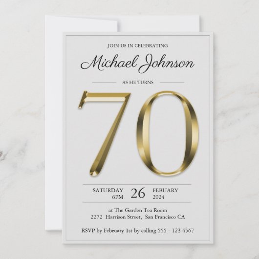 Solid Gold Tekst Grijs Eenvoudig Classy 70ste verj Kaart (Voorkant)