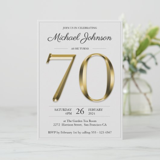 Solid Gold Tekst Grijs Eenvoudig Classy 70ste verj Kaart (Staand voorkant)