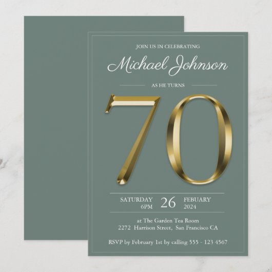 Solid Gold Tekst Sage Green Classy 70ste verjaarda Kaart (Voorkant / Achterkant)