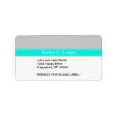 Solid Grey, Bright Aqua Ribbon Name Monogram Etiket (Voorkant)