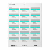 Solid Grey, Bright Aqua Ribbon Name Monogram Etiket (Full Sheet)