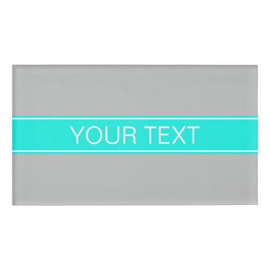 Solid Grey, Bright Aqua Ribbon Name Monogram Naambadge (Voorkant)