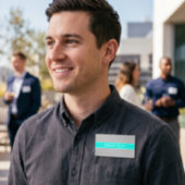Solid Grey, Bright Aqua Ribbon Name Monogram Naambadge