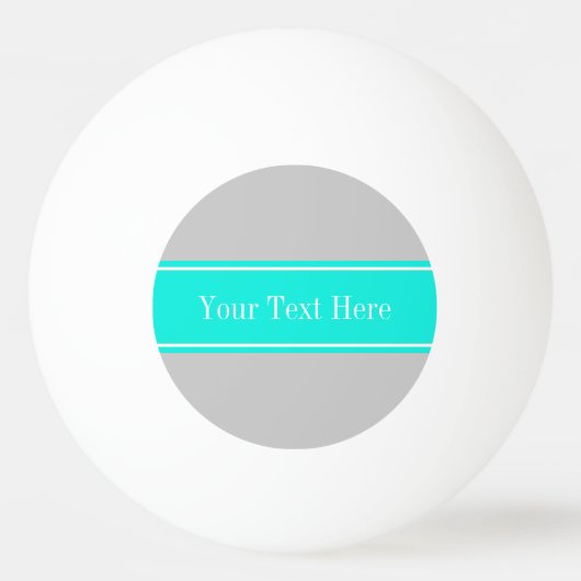 Solid Grey, Bright Aqua Ribbon Name Monogram Pingpongbal (Voorkant)