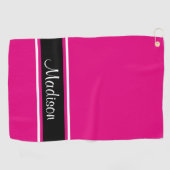 Solid Hot Pink Black Stripe Script Name Golfhanddoek (Horizontaal)
