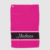 Solid Hot Pink Black Stripe Script Name Golfhanddoek (Voorkant)