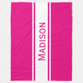 Solid Hot Pink White Stripes Modern Name Fleece Deken (Voorkant)