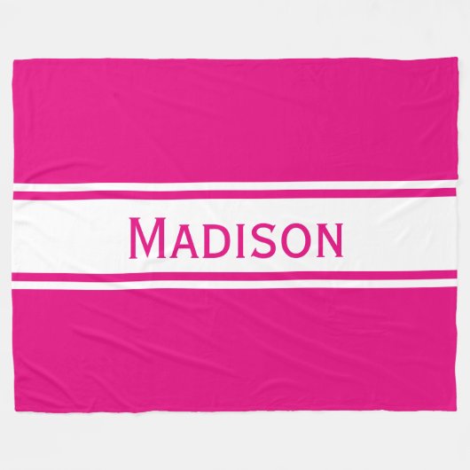 Solid Hot Pink White Stripes Modern Name Fleece Deken (Voorkant (Horizontaal))