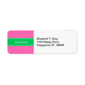 Solid Hot Roze #2 Emerald Green Rbn Naam Monogram Etiket (Voorkant)