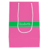 Solid Hot Roze #2 Emerald Green Rbn Naam Monogram Medium Cadeauzakje (Achterkant)