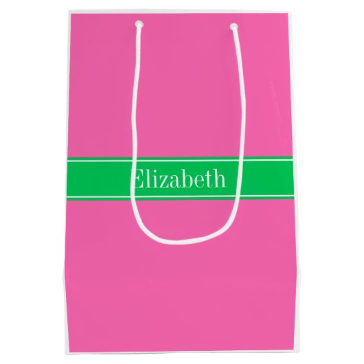 Solid Hot Roze #2 Emerald Green Rbn Naam Monogram Medium Cadeauzakje (Achterkant)